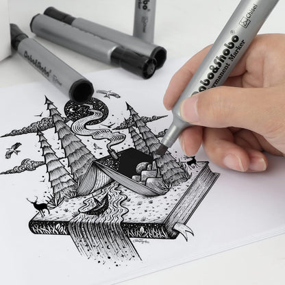 Dabo&Shobo 72 Pack Permanent Markers, Chisel Point, Quick Drying Ink, Black Permanent Markers, Works on Plastic,Wood,Stone,Metal and Glass for Doodling, Marking…