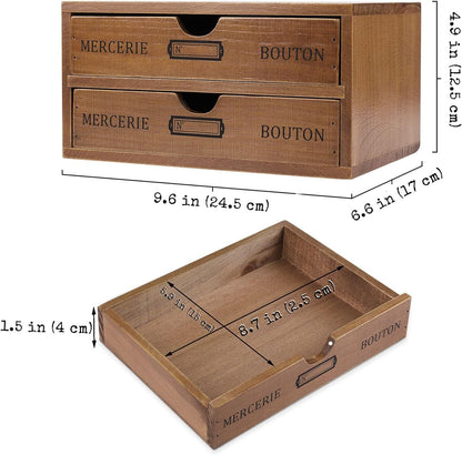 Flexzion Wooden Desktop Office Supplies Organizer with 2 Storage Drawers Set, 2-Tier Wood Tabletop Cabinet, Countertop Desk Accessories Box, for Home Workspace Counter Vanity Decor Art Craft Tool Mail
