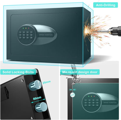 BONANO Small Safe, 0.5 Cubic Safe Box with Electronic Keypad and Fireproof Waterproof Bag, Small Safety Box for Money Cash Valuables, Dual Alarm System, Safes for Home Hotel Office