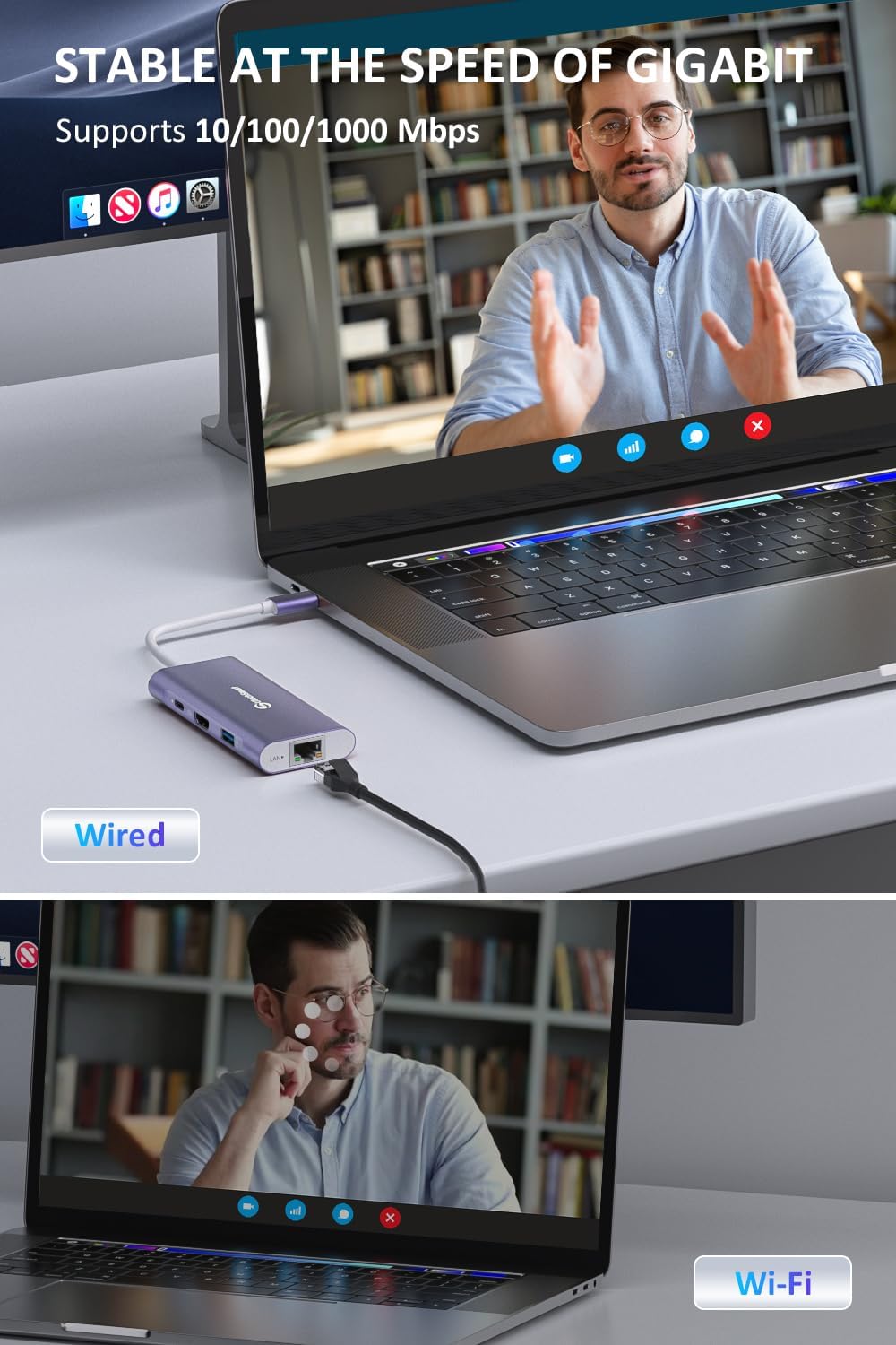 UtechSmart USB C Hub, Ethernet Multiport Adapter 6 In 1 USB C to HDMI Dock Compatible for Macbook Pro/Air, Chromebook, Dell XPS, HP and Type C Devices (Gigabit Ethernet 100W PD 4K HDMI USB 3.0) Purple