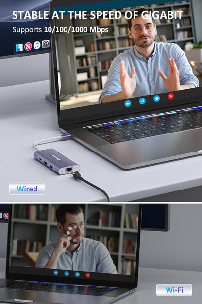 UtechSmart USB C Hub, Ethernet Multiport Adapter 6 In 1 USB C to HDMI Dock Compatible for Macbook Pro/Air, Chromebook, Dell XPS, HP and Type C Devices (Gigabit Ethernet 100W PD 4K HDMI USB 3.0) Purple