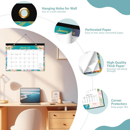 2026 Desk Calendar, Large Desktop/Wall Monthly Calendar 17'' x 12'' School Year Desk Planner for Teacher Family School Office Supplies (Flower-A, 17"x12"(Jan 2026-Jun 2027）)