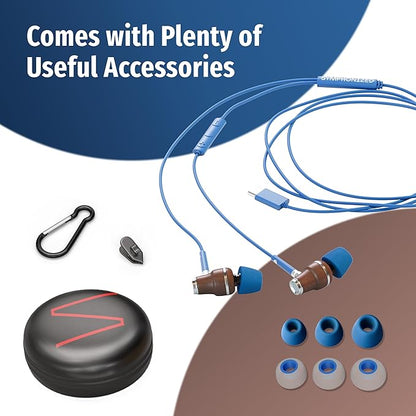 Symphonized Premium Wooden iPhone Earphones Wired (USB C) Deep Bass Sound, 3D Sound, Microphone Volume Control, 90% Noise Cancelling for Type C Devices. Earphones for iPhone 15 to 17 & Android