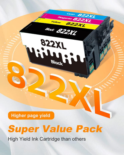 822XL Ink Cartridges Remanufactured Replacement for Epson 822XL Ink Cartridges for Epson 822 822 XL T822 for Epson WF-3820 Printer Workforce Pro WF-4820 WF-4830 WF-4833 WF-3823 Printer（5 Pack, 822XL）
