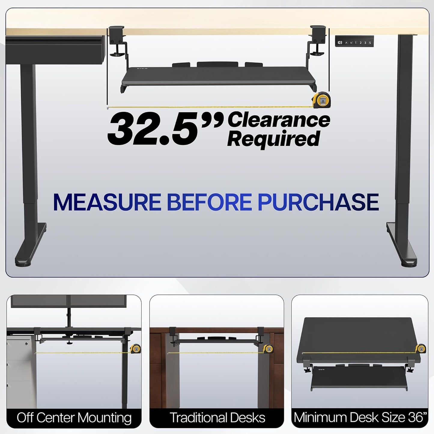 VIVO Large Height Adjustable Under Desk Keyboard Tray, C-clamp Mount System, 27 (33 Including Clamps) x 11 inch Slide-Out Platform Computer Drawer for Typing, Light Wood, MOUNT-KB05HA