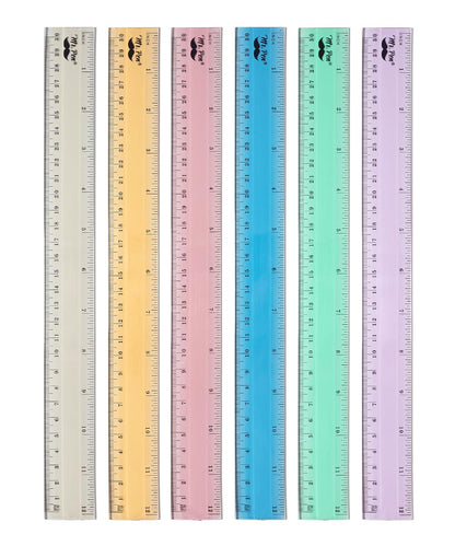 Mr. Pen- Plastic Rulers, 12 Inch, 6 Pack, Morandi Colors, Metric & Imperial, Clear Ruler Set