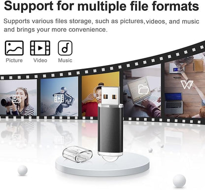 TOPESEL 10 Pack 8GB USB 2.0 Flash Drive Memory Stick Thumb Drives (5 Mixed Colors: Black Blue Green Red Silver)