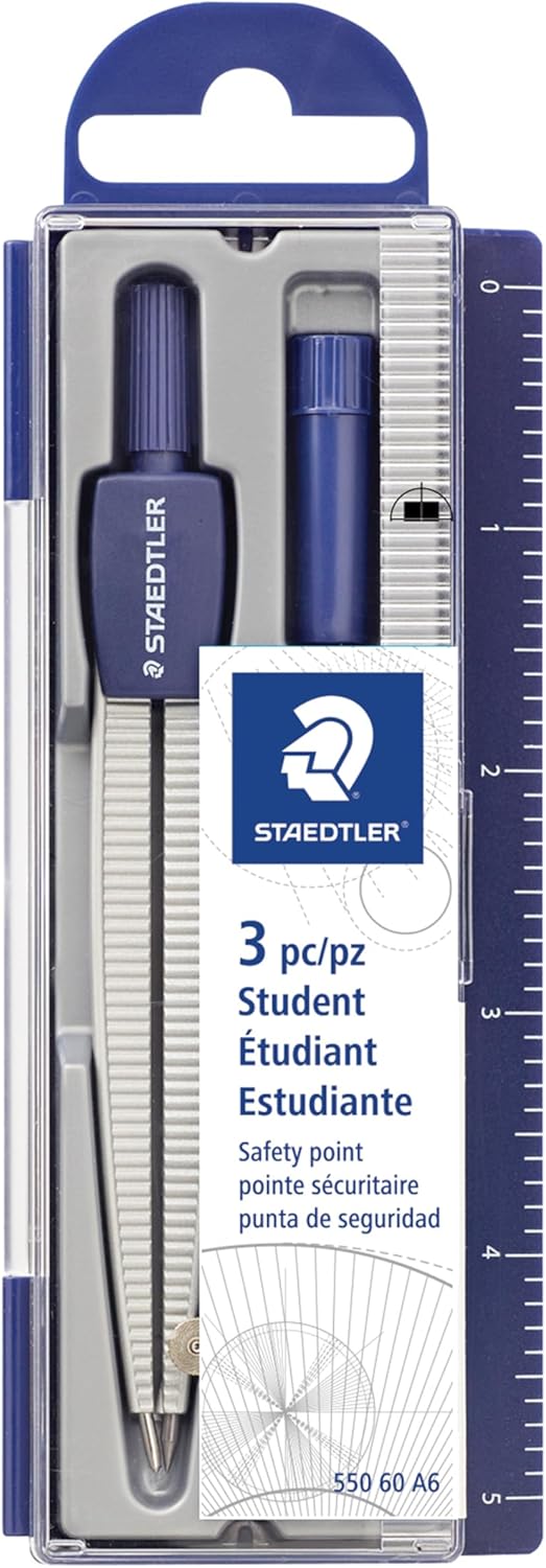 STAEDTLER Advanced Student Compass 2 Piece Set - Metal Compass with Quick-Set Center Wheel, Universal Adapter & Spare Lead, Draws Circles up to 10.25"