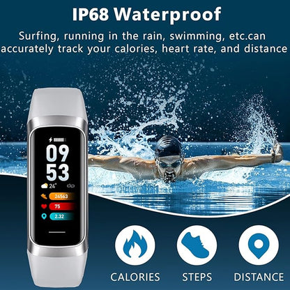 Fitness Tracker Activity Tracker Smart Watch 1.10''AMOLED Touch Color Screen,Smart Watch with 24/7 Blood Oxygen Heart Rate,Sleep Monitor,IP68 Waterproof,Step Counter Health for Women Men (Gray)