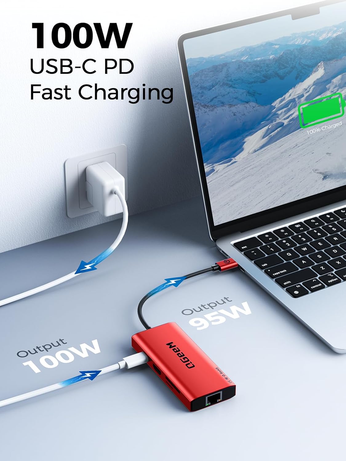 QGeeM USB C Hub Ethernet,9 in 1 USB Type C Hub HDMI Multi-Port Converter Adapter,100W Pd, USB 3.0,SD/TF Card Reader,Compatible for MacBook Pro Air Ipad HP Dell Lenovo Chromebook etc.-Red