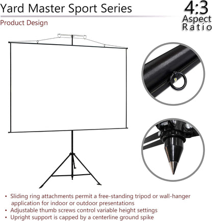 Elite Screens Yard Master Sport, 110-Inch Portable Projector Screen, Dual Tripod/Wall Hanging 2-in-1 Design, 4:3, MaxWhite 1.1 Gain, 180 Degrees, 4K Ultra HD & 3D Ready, Indoor/Outdoor w/ Carry Bag