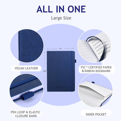 JUBTIC Password Book with Individual Alphabetical Tabs, 7"x10" Internet Password Keeper Book for Seniors, Password Notebook and Organizer/Notes Section, Navy Blue