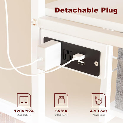 3 Tier Heavy Duty Printer Stand with Storage, Computer Tower Stand with Industrial Wheels & Drawer, Large Mobile Printer Table for Home Office Organization (Pearl White)
