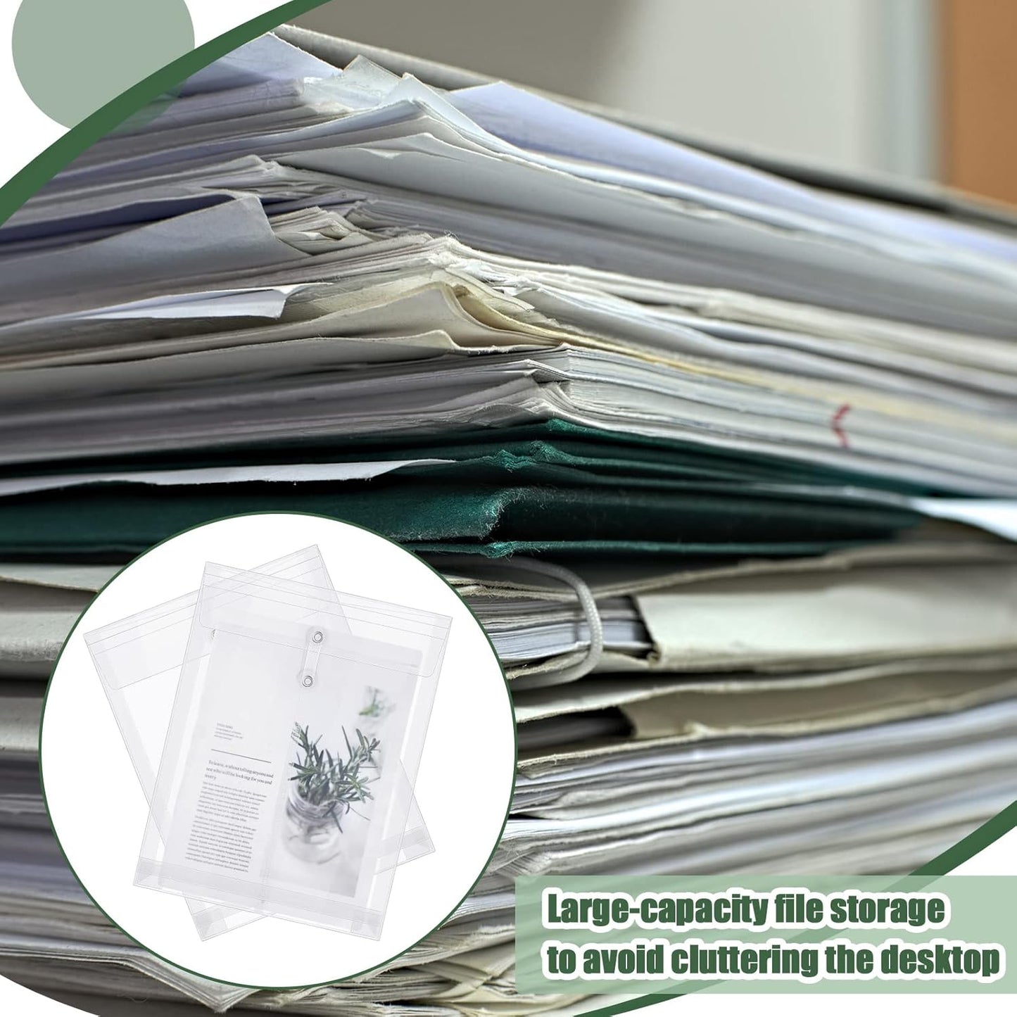 50 Pcs A4 Size Clear Plastic Poly Envelopes with String Closure, Expandable Files Document Folder, Reusable Large Capacity File Bag for School Office and Home(50 Pcs)