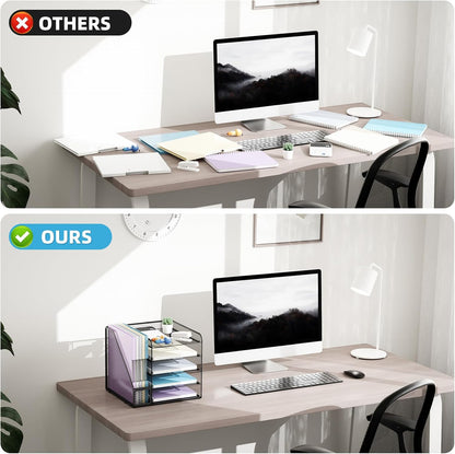 Marbrasse Desk Organizers and Accessories, 5-Tier Paper Letter Tray Organizer with File Holder, Mesh File Organizer, Office Desk Accessories & Organization for Supplies (Black)
