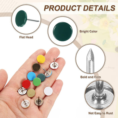 uxcell 100Pcs Upholstery Tacks, 11mmx17mm Flat Head Thumb Tack Decorative Furniture Nails Push Pins for Furniture Sofa Headboards, Green