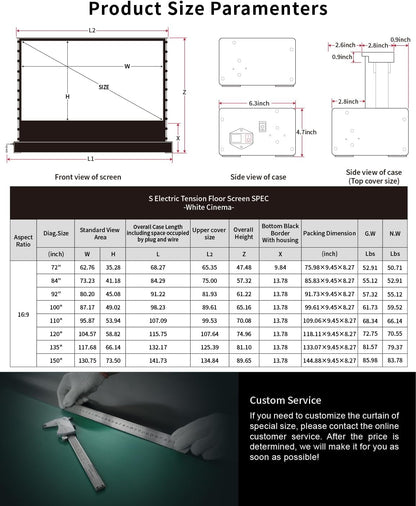 VIVIDSTORM-Movie Screen S 84 inch Motor Rollable Foldaway Portable Screen with White Cinema PVC, 4k 3D HD Gaming/Office Room,Compatible with Standard Projector,VWSDSTW84H