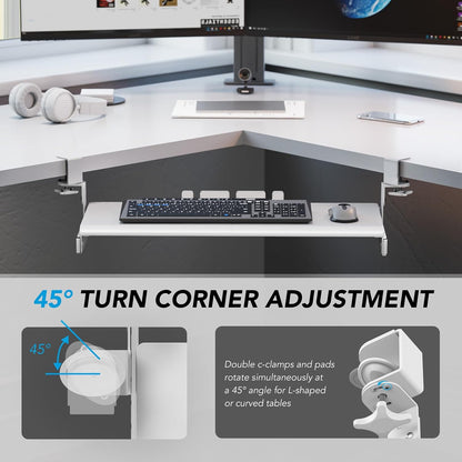 Keyboard Tray Under Desk Pull Out with Extra Sturdy C Clamp Mount System, 27.3 (32.5 inch Including Clamps) x 11 Inch Slide-Out Platform Computer Drawer for Typing White AX01WW01