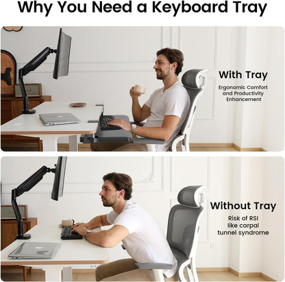 Large Keyboard Tray Under Desk Slide Out with Extra Sturdy C Clamp Mount System,26'' (30'' including Clamps) x11 Slide-Out Keyboard Drawer Under Desk for Typing,Keyboard Mouse Tray,Black