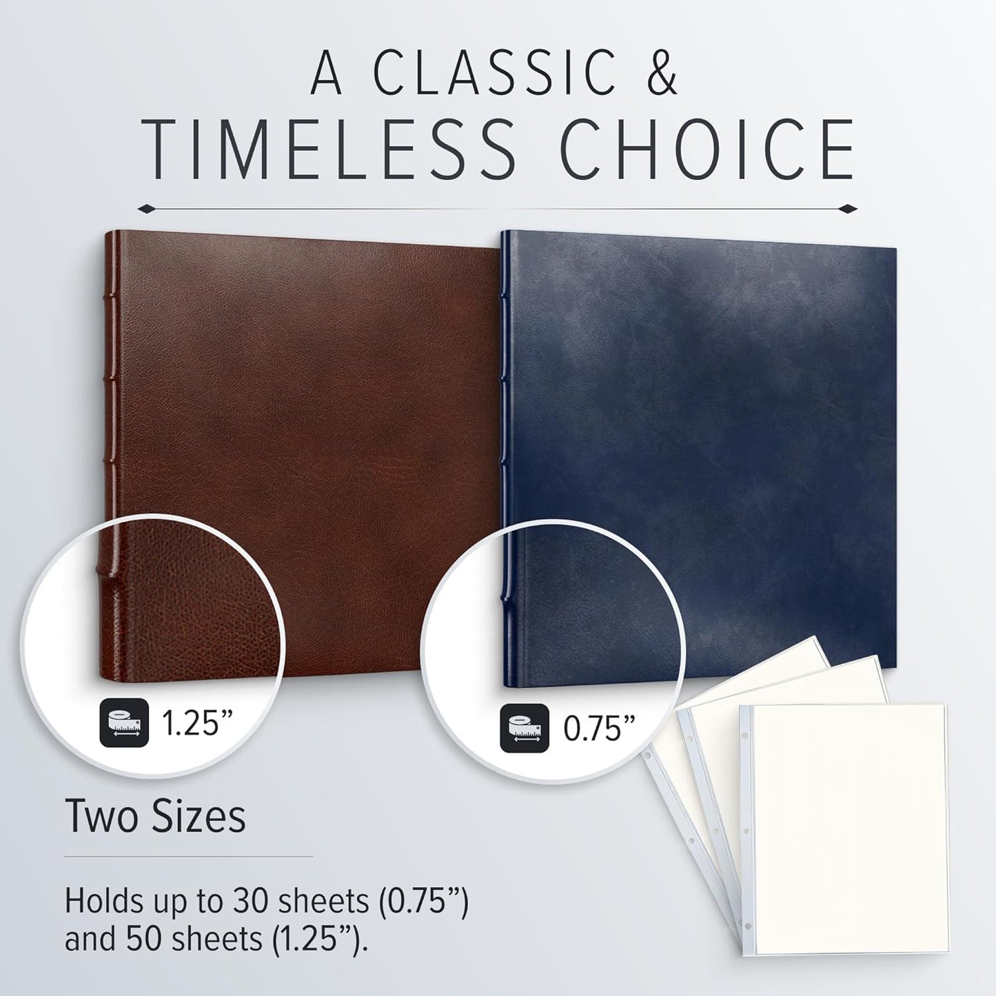 Gallery Leather 3 Ring Binder with Plastic Sleeves, Includes 10 Sheets, Sheet Size: 8.5" x 11" - Presentation Binder Rings with Hubbed Spine, Thick: 1.25" Freeport Black