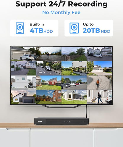 H.VIEW 16 Channel NVR PoE Security Camera System Wired, 8MP 4K 16CH Commercial NVR 4TB, Smart AI Color Night, 16x 8MP Outdoor Audio IP Cameras, 16x Network Cables, CCTV for Businesses Home