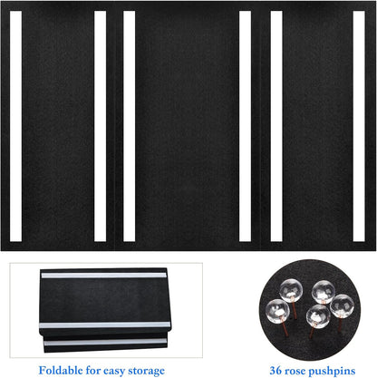 Large Bulletin Board - 72 x 48 Inches, Foldable Decorative Felt Board for Wall Photo Display Board with Self-Adhesive Tape, Includes 36 Push Pins - Black