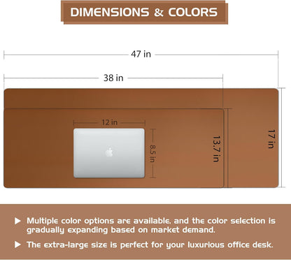 Aothia Leather Desk Pad Protector, Office Mat, Large Mouse Pad, Laptop Desk Pad, Non-Slip PU Leather Blotter, Waterproof Writing Pad for Office and Home (Brown, 47" x 17")