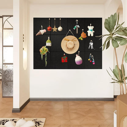 Large Cork Board Alternative, 12 Pack Felt Board with Safe Removable Adhesive Tabs Felt Wall Tiles, Large Cork Boards for Walls, Cork Board for Home Office, Pin Boards for Walls, Black