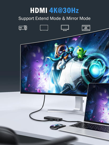 Lemorele 9-in-1 USB C Hub Multiport Adapter, USB C Dongle w/4K HDMI for MacBook Pro Air, 3 USB3.0 5Gbps and 1 USB2.0 Port, Type-C 3.0, 100W PD, SD/TF, Docking Station for Windows/iPad/Dell/HP/Lenovo