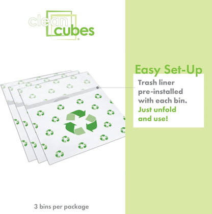 | 13 Gallon Disposable Trash Cans (3-Pack) with Fitted Trash Bags - Reusable Garbage and Recycling Bins for Parties, Events, and More (Recycle- 17" Height x 13.5" Width x 10" Depth)