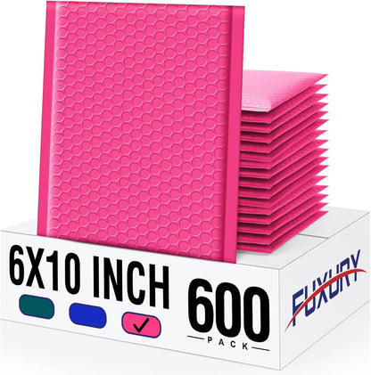 Fuxury Bubble Mailers 6x10" 600 Pack Pink Thick Padded Envelopes Usable Size 6x9" Mailing Envelopes Bubble Padded, Shipping Bags for Mailing,Packaging, Small Business, Boutique, Bulk #0