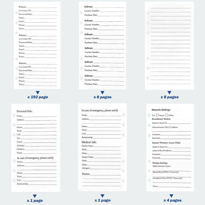 A6 Password Book Refills - 576 Entires Password Notebook Refill Paper with Alphabetical Tabs, Large Print Internet Log Book Replacement Pages, 224 Pages, 6.8in x 4.1in