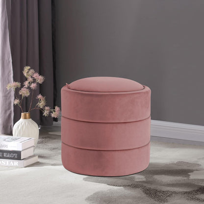 HomePop Storage Round Ottomanwith Removable Lid Home Décor|Upholstered Round Velvet Foot Rest Ottoman - Blush Pink Velvet
