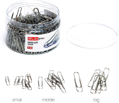 RUBEX 700 Paper Clips, Silver, Assorted Sizes: Small, Medium, Large – Durable & Rustproof for Office, School, and Document Organization