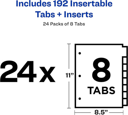 Avery Big Tab Insertable Dividers for 3 Ring Binders, 8-Tab Set, Buff Paper, Clear Tabs, 48 Sets of 11112 (11115)