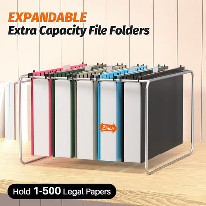 Extra Capacity Legal Size Plastic Hanging File Folders,12 Pack Reinforced Legal Size Hanging Folder with Heavy Duty 2 Inch Expansion,for Bulky Files, Medical Charts,Assorted Colors