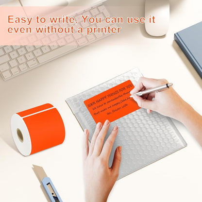 3 X 5 Inch Printable Waterproof Rectangle Color Coding Labels, 300 Per Roll Adhesive Color Coding Stickers for Bar-Codes, Address, Small Business Labeling, Fluorescent Orange