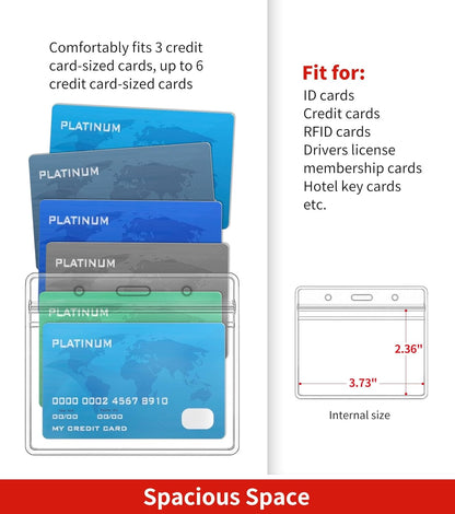 100 Pack Horizontal Clear ID Badge Holder, Plastic Name Badge Holders, Key Card Protector Cover Sleeve with Waterproof Resealable Zipper for Nurses Lanyard, Work I'd