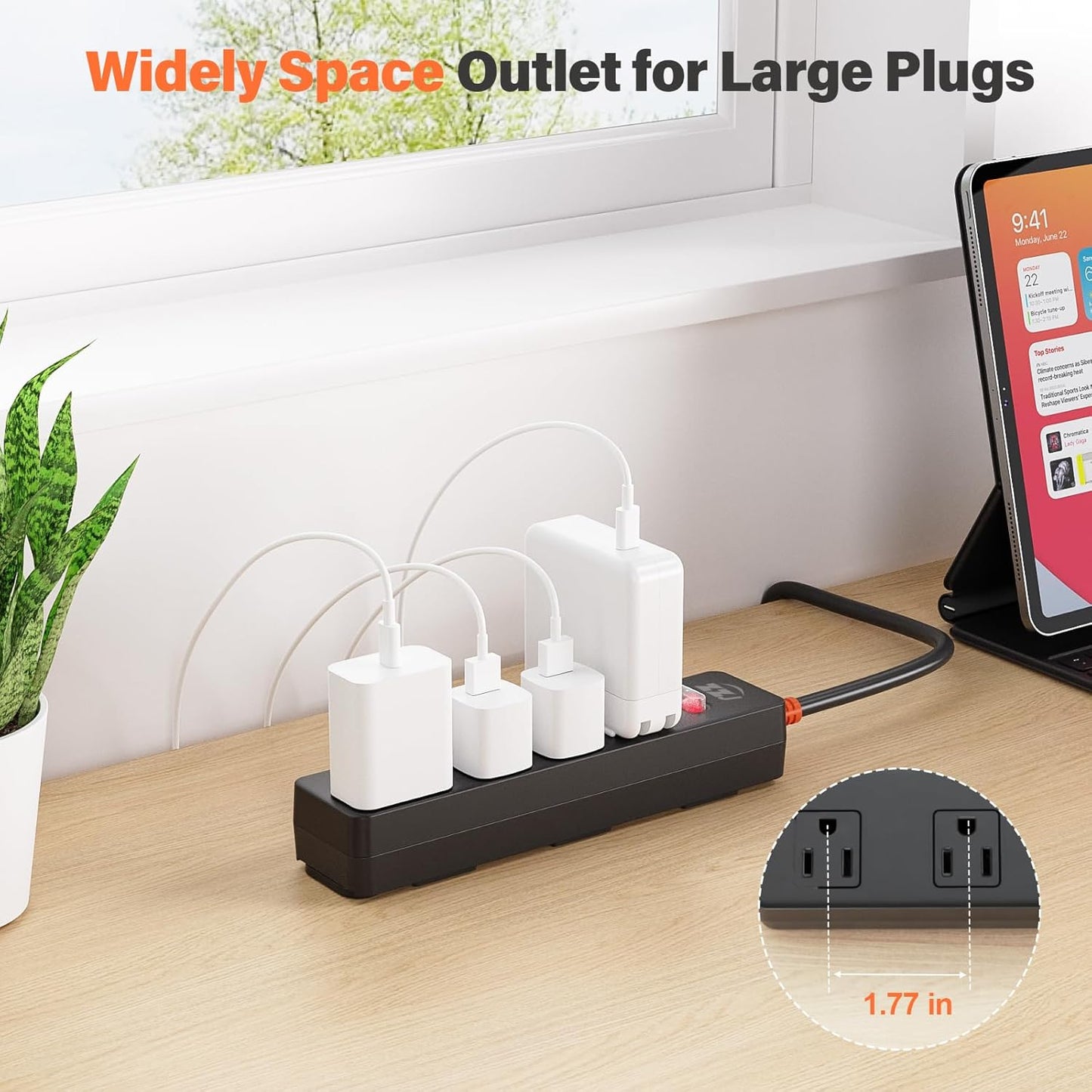 Power Strip Weatherproof, Surge Protector with 4 Wide Outlets, 1875W/15A Overload Protection Switch, 6FT Flat Plug Multi-Plug Outdoor Extension Cord for Indoor Outdoor, UL FCC Listed