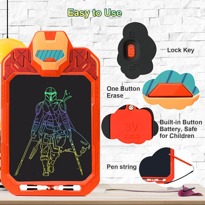 10 Inch LCD Writing Tablet for Kids – Mech Warrior, Erasable Doodle Board Drawing Pad, Travel Educational Toy for Toddlers 3-8, Birthday Boys & Man (Orange)