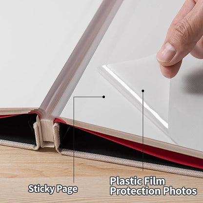 Large Photo Album Self Adhesive 4x6 5x7 6x8 8x10 Pictures Scrapbook Magnetic Album DIY Scrap Book 60 Sticky Pages Linen Cover DIY Photo Album with A Metallic Pen and DIY Accessories(Light Beige),