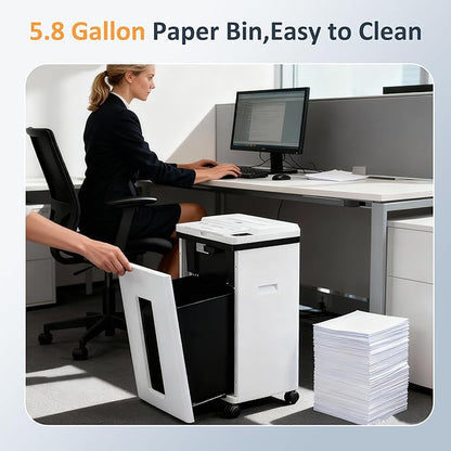 200-Sheet Auto Feed Paper Shredder, 40 Min Non-Stop Heavy Duty Shredders, P-5 Ultra Security Commercial Paper Shredder for Home Office, Micro Cut Shredder with Casters, 5.8 Gal, <60 dB(Beige)