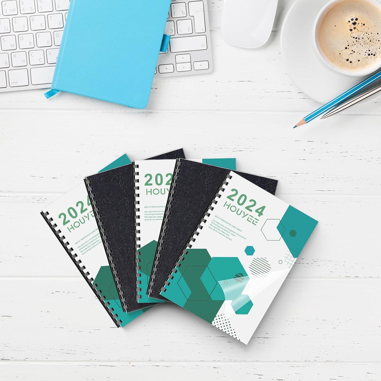 100 Pack Binding Covers Set, 8.5x11 Inches, Including 50 Pcs 5 Mil Clear PVC Binding Covers, 50 Pcs 12 Mil Black Paper Leather Textured