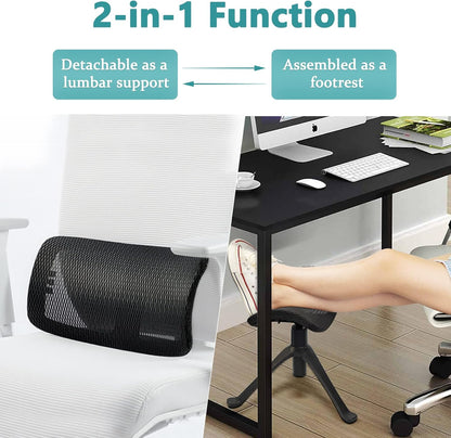 Footrest for Desk Adjustable Height 2-in-1 Function Rotatable Ergonomic Under Desk Footrest Ottoman Stool Rolling Leg Rest for Home Office (Black)