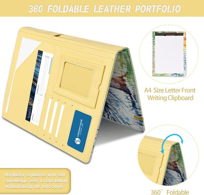 Padfolio with Clipboard 8.5x11" Business Portfolio for Women Personalized Leather Binder Portfolios,Four Seasons Tree