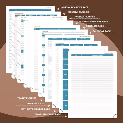 Weekly Monthly 2026 Planner (Jan.26-Dec.26),8.5"x6.5",12 Months Agenda Plan with Month Tabs & Pocket,Expenses/Note Pages, Appointment Book Calendar with Hardcover Vegan Leather Cover,Brown