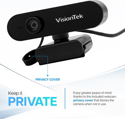 VisionTek VTWC30 Premium Full HD (1080P 30FPS) Webcam, for Windows, Mac, Linux, & Chromebook with Digital Dual Microphones, Manual Focus Lens, Privacy Cover, 83-Degree Viewing Angle