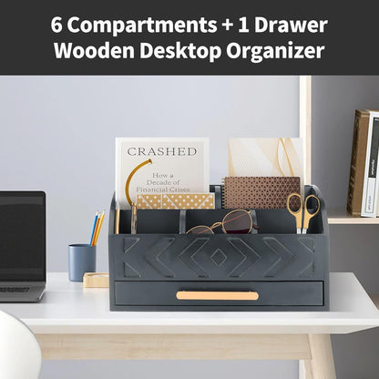Wooden Desk Organizer Mail Organizer Countertop, Desktop Organizer Mail Sorter Mail Holder Bill Organizer for Desk, Desk Organizers and Accessories for Women (Black)