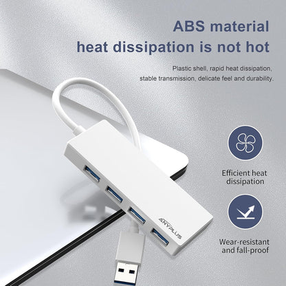 USB 3.0 Hub, Portable Slim USB Hub Adapter, 0.8 ft Multiple USB Splitter, USB Extender for PC, Laptop, iMac, Surface Pro, MacBook, Mac Pro, Flash Drive, XPS, Mouse, HDD【White】