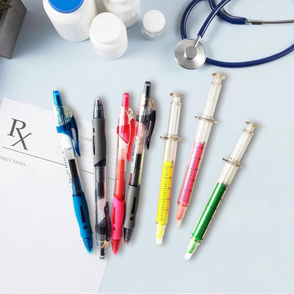 10 Pack Pharmacy Pens Set with 7 Gel Ink Pens(Black/Blue/Red), 3 Syringe Highlighters, Funny Writing Instruments for Nurses Pharmacists Technicians Medical Assistants Students